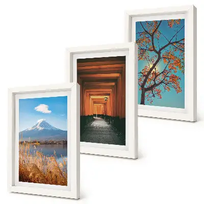 Photo frame wall gallery Japanese landscapes featuring nature and architecture of Asia
