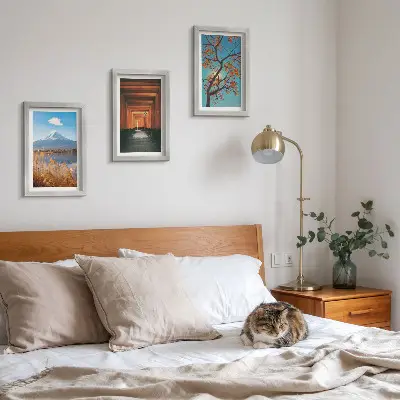Photo frame wall gallery Japanese landscapes featuring nature and architecture of Asia