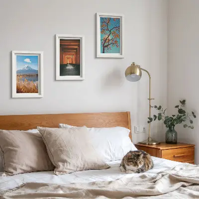 Photo frame wall gallery Japanese landscapes featuring nature and architecture of Asia