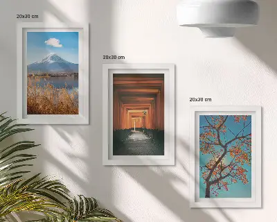 Photo frame wall gallery Japanese landscapes featuring nature and architecture of Asia