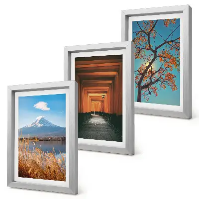 Photo frame wall gallery Japanese landscapes featuring nature and architecture of Asia