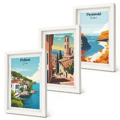 3-piece wall art set with picturesque retro landscapes