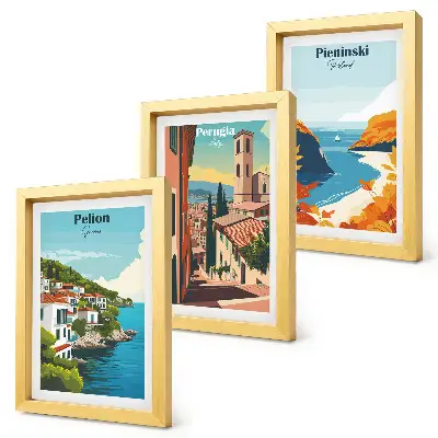 3-piece wall art set Picturesque landscapes in a retro style