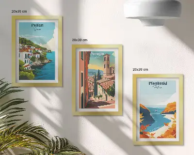 3-piece wall art set Picturesque landscapes in a retro style