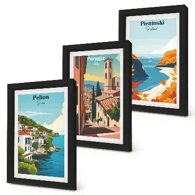 3-piece wall art set with picturesque retro landscapes