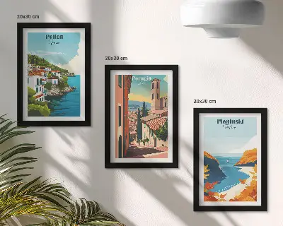 3-piece wall art set Picturesque landscapes in a retro style