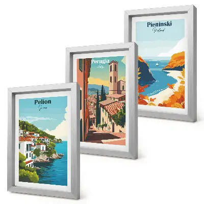 3-piece wall art set Picturesque landscapes in a retro style