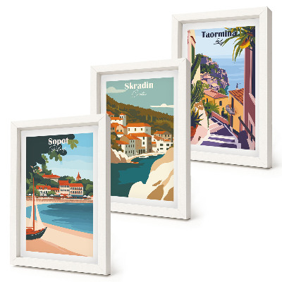 Photo frame wall Seaside city views stylish illustrations