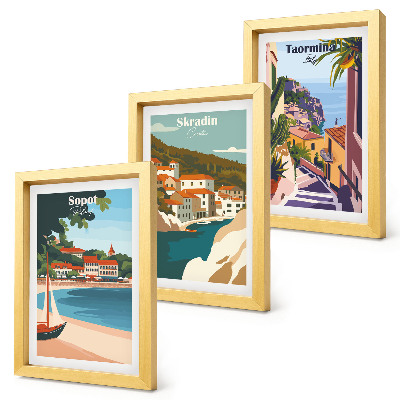 Photo frame wall Seaside city views stylish illustrations