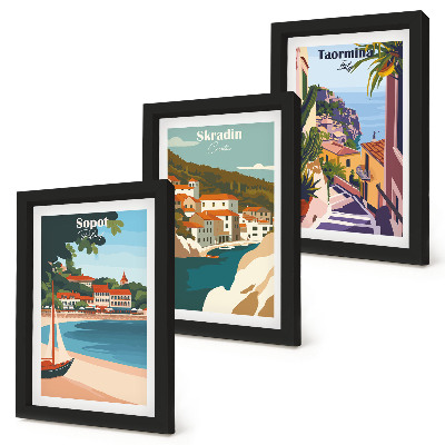 Photo frame wall Seaside city views stylish illustrations