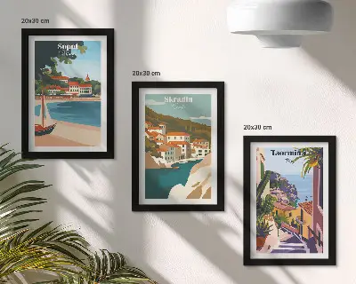 Photo frame wall gallery set coastal city landscape illustrations
