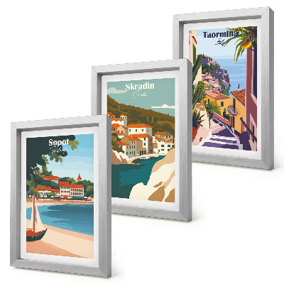 Photo frame wall Seaside city views stylish illustrations