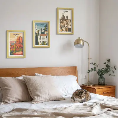 Retro cityscapes of Sedona, Sintra, and Valletta framed triptych wall art