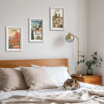 Framed triptych Retro cityscapes of Sedona Sintra Valletta