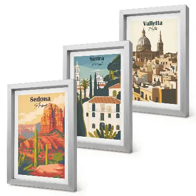 Retro cityscapes of Sedona, Sintra, and Valletta framed triptych wall art