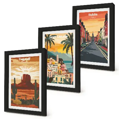 3-piece wall art set Landscapes of cities and nature in warm colors