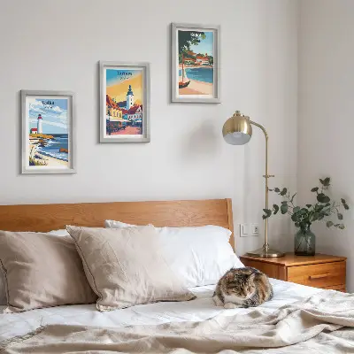 Photo frame gallery wall with views of Polish cities including Ustka Tarnow and Sopot
