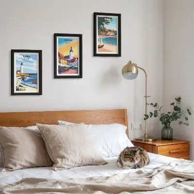Photo frame gallery wall with views of Polish cities including Ustka Tarnow and Sopot