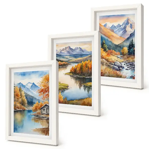 3-piece wall art set mountain views with a river and autumn trees