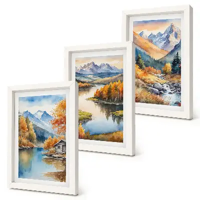 3-piece wall art set mountain views with a river and autumn trees