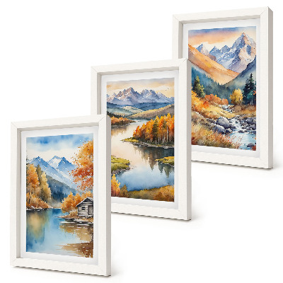 3-piece wall art set Mountain views with river and autumn trees
