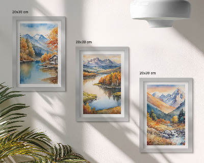 3-piece wall art set Mountain views with river and autumn trees