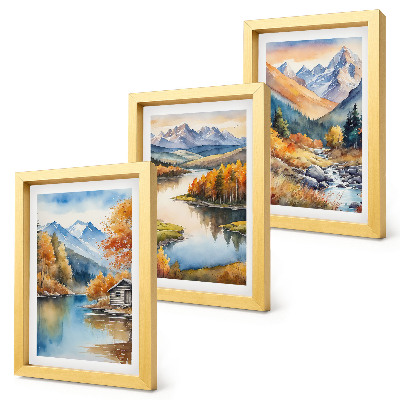 3-piece wall art set Mountain views with river and autumn trees