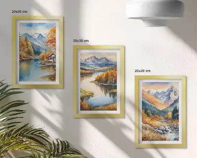 3-piece wall art set mountain views with a river and autumn trees