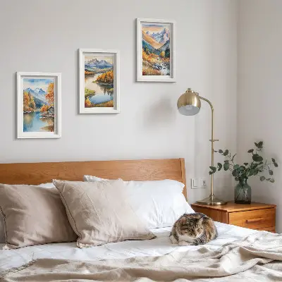3-piece wall art set Mountain views with river and autumn trees
