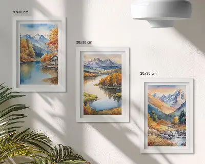 3-piece wall art set mountain views with a river and autumn trees