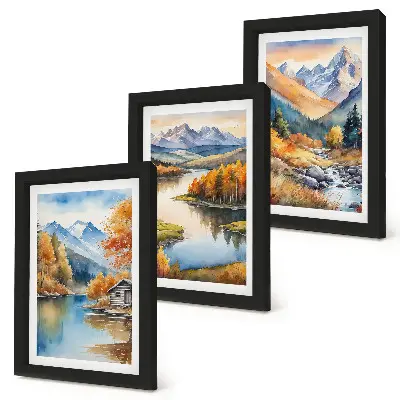 3-piece wall art set mountain views with a river and autumn trees