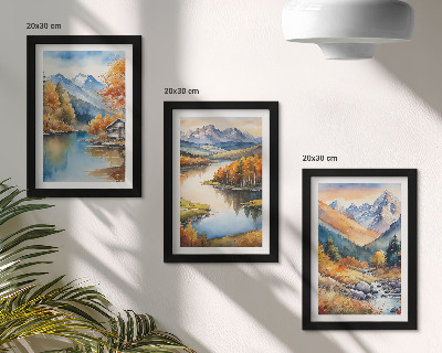 3-piece wall art set Mountain views with river and autumn trees