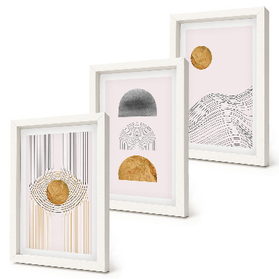 Framed triptych Abstract shapes and lines in shades of beige and gray