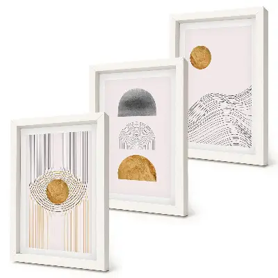 Abstract Shapes and Lines Triptych Wall Art in shades of beige and gray