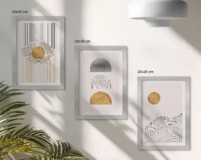 Abstract Shapes and Lines Triptych Wall Art in shades of beige and gray