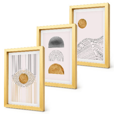 Framed triptych Abstract shapes and lines in shades of beige and gray