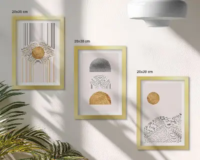Abstract Shapes and Lines Triptych Wall Art in shades of beige and gray