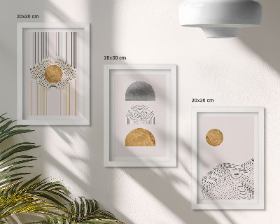 Framed triptych Abstract shapes and lines in shades of beige and gray