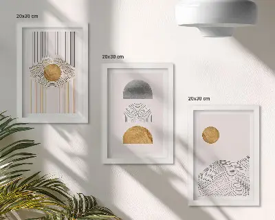 Abstract Shapes and Lines Triptych Wall Art in shades of beige and gray