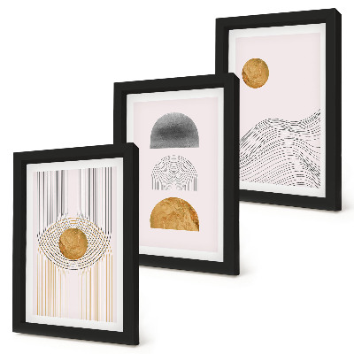 Framed triptych Abstract shapes and lines in shades of beige and gray