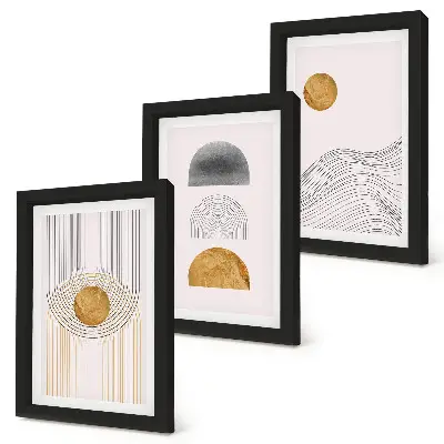 Abstract Shapes and Lines Triptych Wall Art in shades of beige and gray
