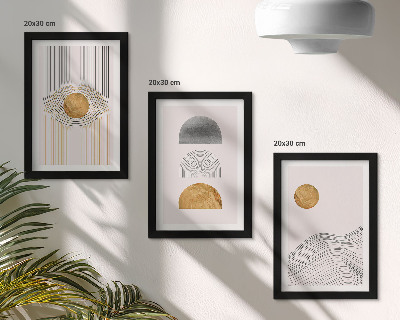 Framed triptych Abstract shapes and lines in shades of beige and gray