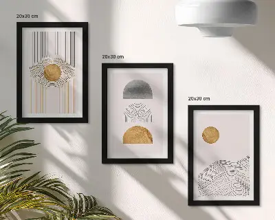 Abstract Shapes and Lines Triptych Wall Art in shades of beige and gray