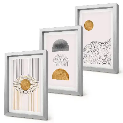 Abstract Shapes and Lines Triptych Wall Art in shades of beige and gray