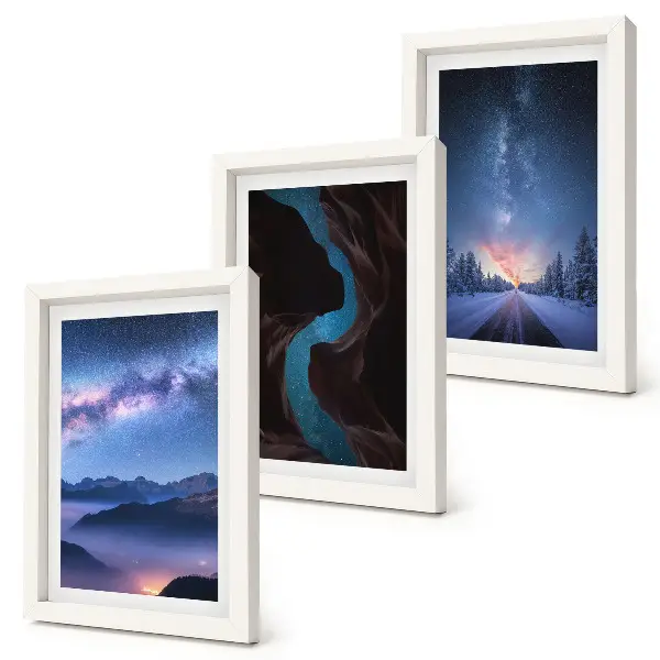 3-piece wall art set featuring a night sky mountains gorge and winter landscape