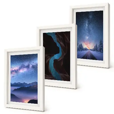 3-piece wall art set featuring a night sky mountains gorge and winter landscape