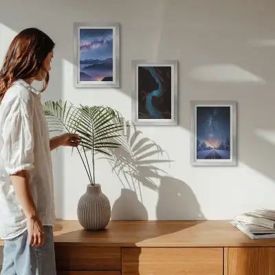 3-piece wall art set featuring a night sky mountains gorge and winter landscape