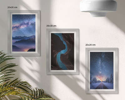3-piece wall art set Night sky mountains gorge and winter landscape