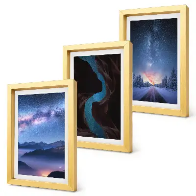 3-piece wall art set featuring a night sky mountains gorge and winter landscape