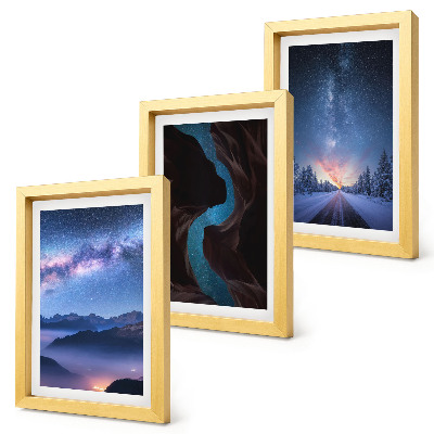 3-piece wall art set Night sky mountains gorge and winter landscape